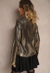 Renee - Czarno-Złoty Metaliczny Sweter z Długim Rękawem Vivalei. Kolor: złoty. Materiał: dzianina. Długość rękawa: długi rękaw. Długość: długie. Styl: klasyczny #3