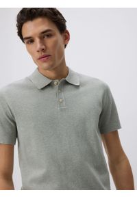 Reserved - Sweter polo z bawełną - jasnozielony. Typ kołnierza: polo. Kolor: zielony. Materiał: bawełna