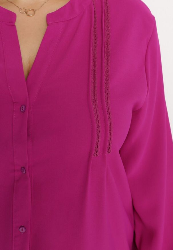 Born2be - Fioletowa Koszulowa Sukienka Mini z Falbanką Brindel. Kolor: fioletowy. Typ sukienki: koszulowe. Długość: mini