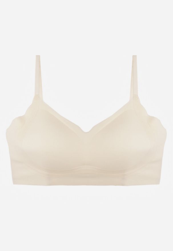 Born2be - Jasnobeżowy Bezszwowy Biustonosz Bez Fiszbin z Elastycznego Materiału Edalith. Kolor: beżowy. Materiał: materiał