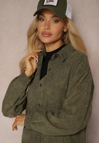 Renee - Zielona Koszula ze Sztruksu z Dodatkiem Bawełny Zapinana na Guziki Tarinia. Kolor: zielony. Materiał: bawełna, sztruks #5