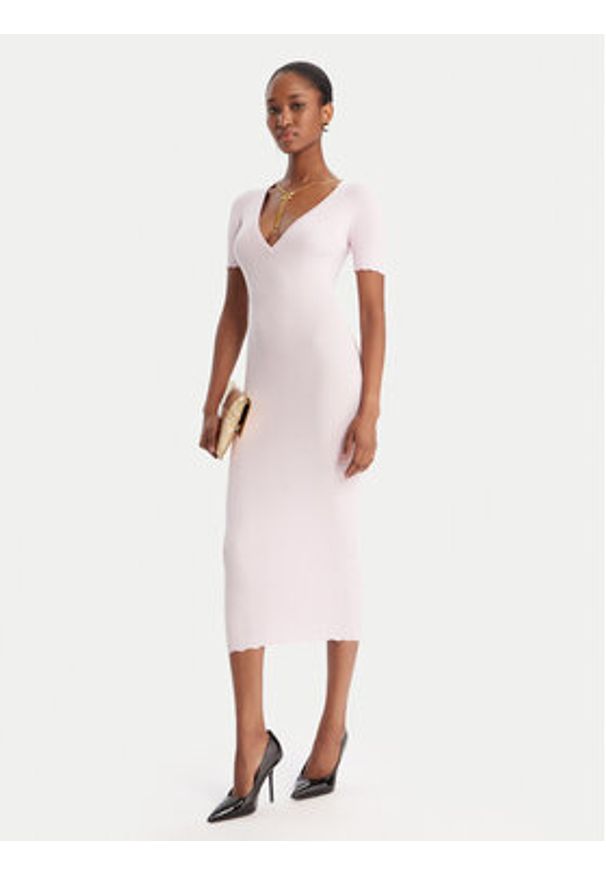 Elisabetta Franchi Sukienka dzianinowa AM-53S-51E2 Różowy Slim Fit. Kolor: różowy. Materiał: wiskoza