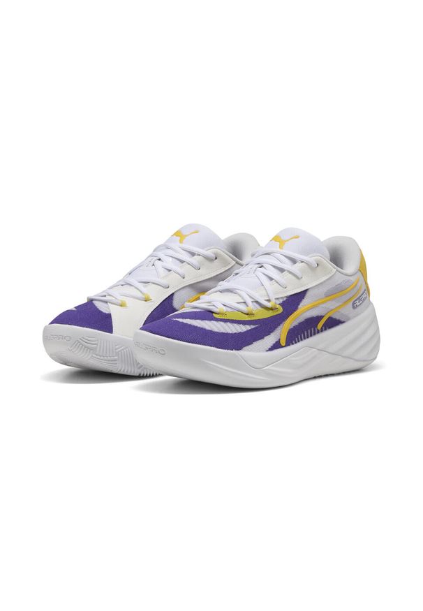 Puma - Buty do koszykówki unisex All-Pro NITRO™ LA PUMA Team Violet Pelé Yellow Purple. Kolor: żółty, wielokolorowy, fioletowy. Materiał: materiał, syntetyk. Sport: koszykówka