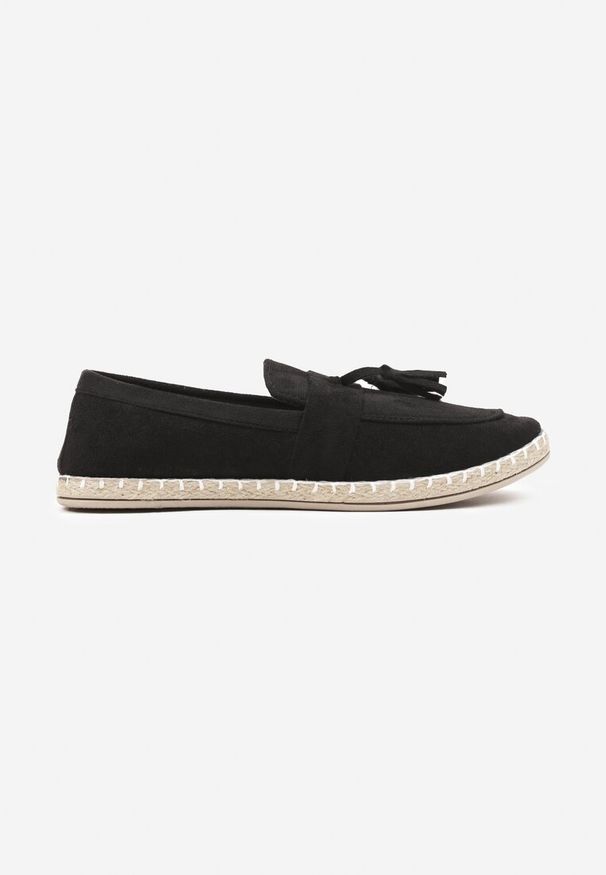 Born2be - Czarne Espadryle z Ozdobnymi Chwostami Varilia. Okazja: na co dzień. Kolor: czarny. Materiał: jeans. Obcas: na płaskiej podeszwie. Styl: casual