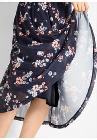 Spódnica siatkowa z elastycznym paskiem bonprix ciemnoniebieski w kwiaty. Kolor: niebieski. Wzór: kwiaty #3