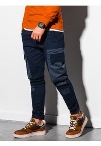 Ombre Clothing - Spodnie męskie joggery P998 - granatowe - L. Kolor: niebieski. Materiał: bawełna, tkanina, elastan #4