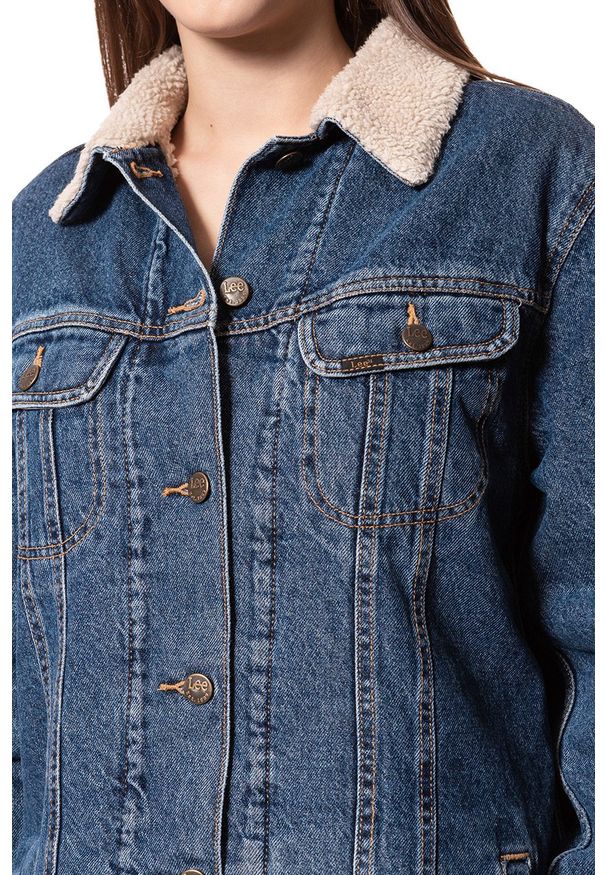Lee - DAMSKA KURTKA JEANSOWA LEE SHERPA DUSTER DARK STONE L54ERDSS 112112770. Materiał: jeans