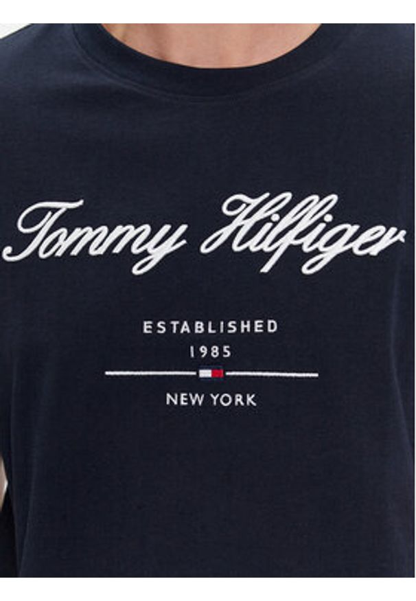 TOMMY HILFIGER - Tommy Hilfiger T-Shirt Script Logo Tee MW0MW33691 Granatowy Regular Fit. Kolor: niebieski. Materiał: bawełna