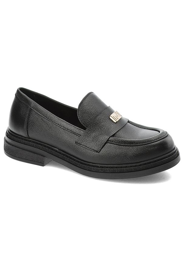 Czarne Mokasyny Armodo Eleganckie Obuwie Damskie. Okazja: na co dzień, do pracy. Zapięcie: klamry. Kolor: czarny. Materiał: skóra. Styl: elegancki