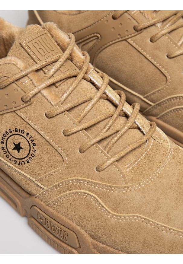 Big-Star - Sneakersy męskie ze skóry ekologicznej beżowe OO174578 801. Okazja: na co dzień. Nosek buta: okrągły. Kolor: beżowy. Materiał: skóra ekologiczna