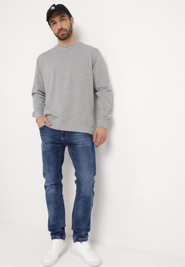 Born2be - Jasnoszara Bluza Jenylis. Kolor: szary. Materiał: dzianina, prążkowany, jeans. Długość rękawa: długi rękaw. Długość: długie. Wzór: melanż