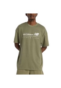 Koszulka męska New Balance MT53525DEK - zielona. Kolor: zielony. Materiał: materiał, bawełna. Długość rękawa: krótki rękaw. Długość: krótkie #1