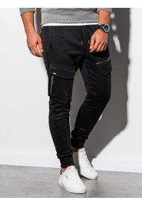 Ombre Clothing - Spodnie męskie dresowe joggery P905 - czarne - XXL. Kolor: czarny. Materiał: dresówka