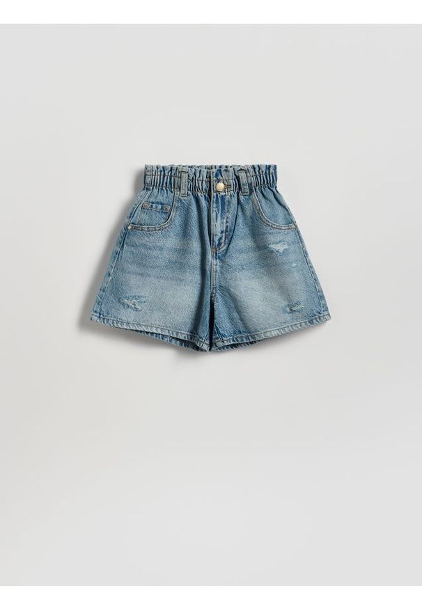 Reserved - Jeansowe szorty paperbag - niebieski. Kolor: niebieski. Materiał: jeans