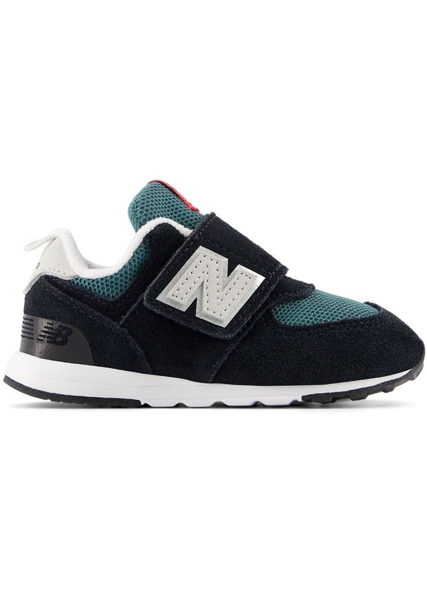 Buty niemowlęce New Balance NW574MGH - czarne. Okazja: na co dzień. Zapięcie: rzepy. Kolor: czarny. Materiał: materiał, syntetyk. Szerokość cholewki: normalna. Wzór: kolorowy. Model: New Balance 574