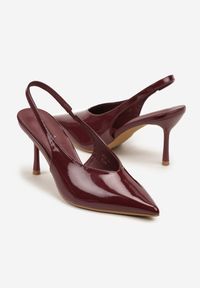 Renee - Bordowe Lakierowane Sandały na Szpilce Typu Slingback Addoxie. Okazja: na co dzień, na spacer. Kolor: czerwony. Materiał: lakier. Obcas: na szpilce. Styl: elegancki, casual. Wysokość obcasa: średni #6