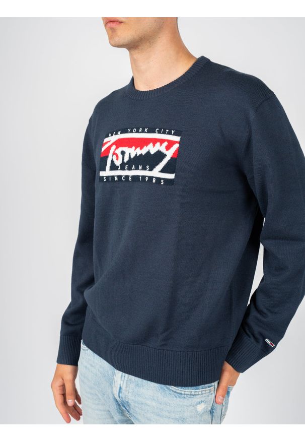 TOMMY HILFIGER - Tommy Jeans Sweter | DM0DM13045 | Mężczyzna | Granatowy. Okazja: na co dzień. Kolor: niebieski. Materiał: akryl, poliester. Wzór: ze splotem. Styl: casual