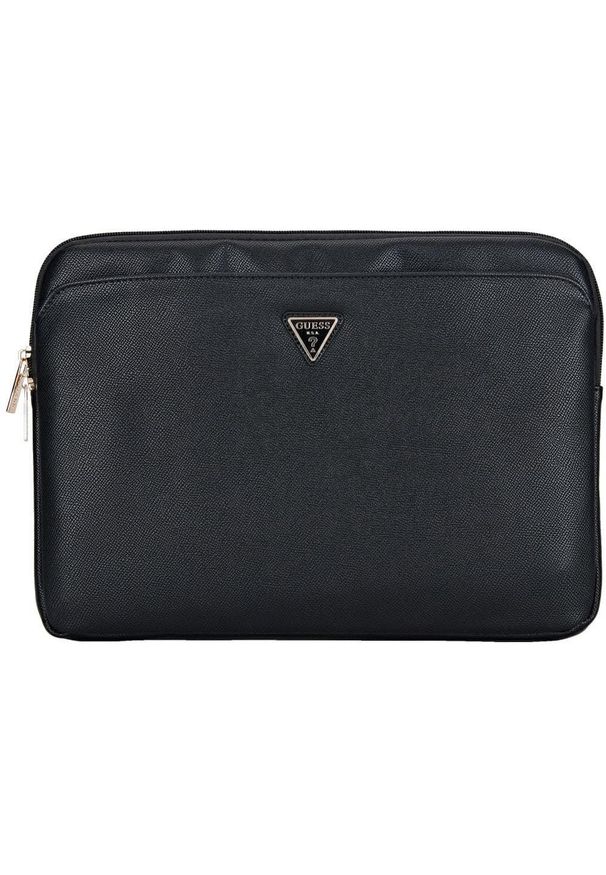 Torba Guess Sleeve 14" Grained Zipper Pocket Triangle Logo czarny. Kolor: czarny