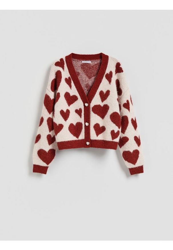 Reserved - Kardigan w serca - wielobarwny. Materiał: dzianina