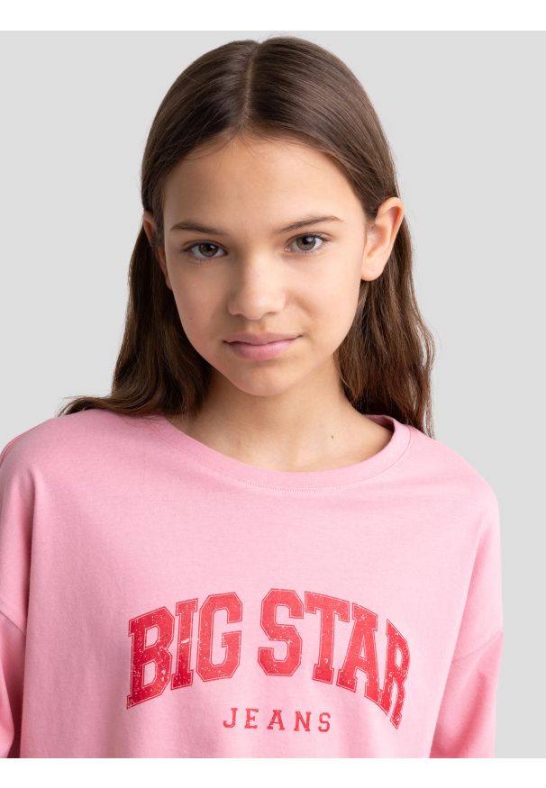 Big-Star - Koszulka dziewczęca z logo BIG STAR różowa Noera 601. Okazja: na co dzień. Kolor: różowy. Materiał: jeans, dzianina. Wzór: nadruk. Styl: sportowy, casual