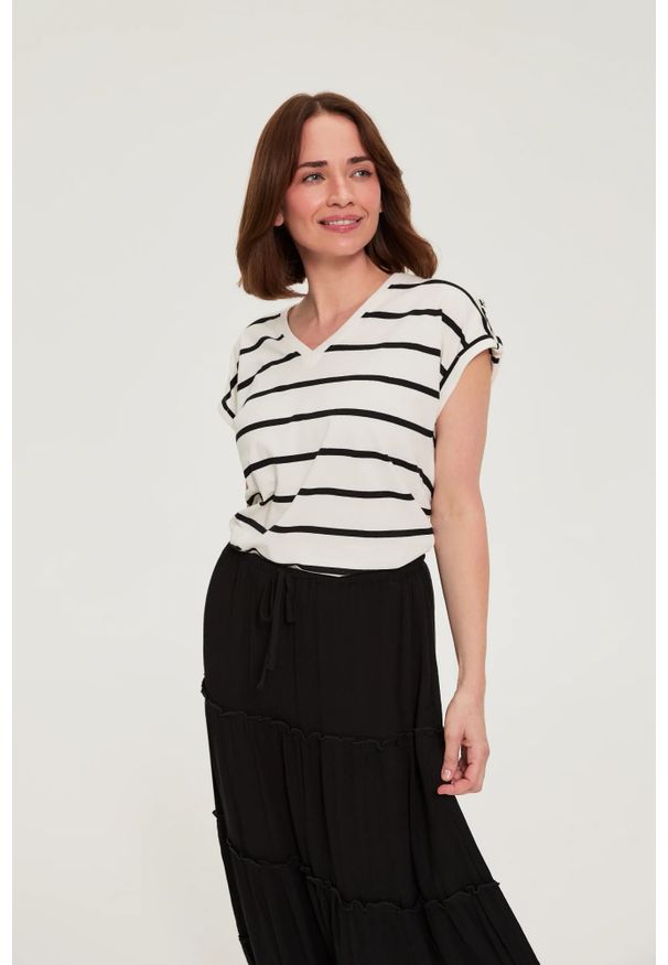 MOODO - Bluzka w paski. Materiał: bawełna, elastan. Wzór: paski