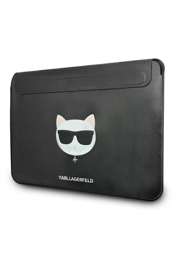 Karl Lagerfeld Choupette Sleeve 16" czarny. Kolor: czarny. Materiał: skóra ekologiczna. Wzór: aplikacja