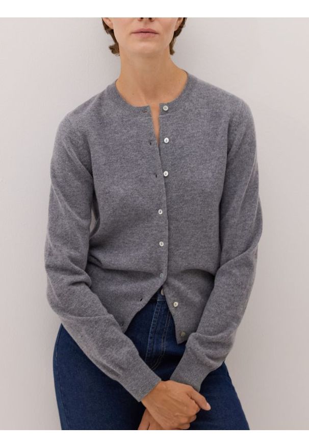 Reserved - Wełniany kardigan - szary. Kolor: szary. Materiał: wełna