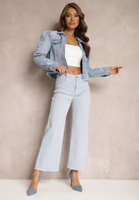 Renee - Niebieskie Proste Jeansy High Waist z Bawełny z Szerokimi Nogawkami Enulla. Okazja: na co dzień. Stan: podwyższony. Kolor: niebieski. Styl: casual, klasyczny, elegancki