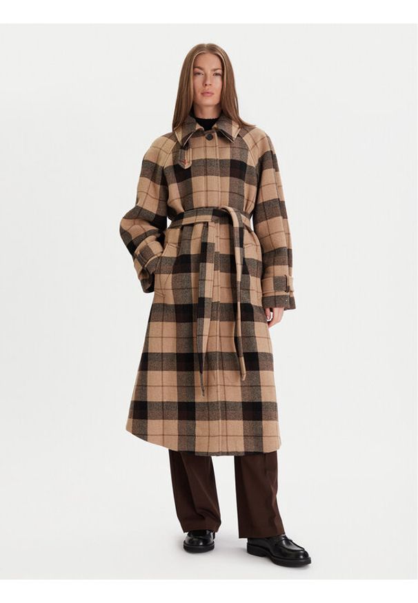 TOMMY HILFIGER - Tommy Hilfiger Płaszcz wełniany WW0WW46870 Beżowy Relaxed Fit. Kolor: beżowy. Materiał: wełna
