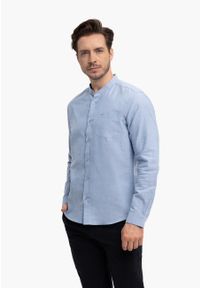 Volcano - Koszula ze stójką, Slim Fit, K-LANGE. Typ kołnierza: kołnierzyk stójkowy. Kolor: niebieski. Materiał: włókno, materiał, bawełna. Wzór: gładki. Styl: klasyczny