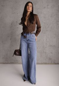 Renee - Niebieskie Szerokie Jeansy Palazzo z Bawełną Zinnarisa. Okazja: na co dzień. Stan: podwyższony. Kolor: niebieski. Styl: casual #1