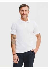 Pako Lorente - PAKO LORENTE – Gładki t-shirt polo w białym kolorze. Okazja: na co dzień. Typ kołnierza: polo. Kolor: biały, czarny, pomarańczowy. Materiał: bawełna. Wzór: gładki. Styl: casual