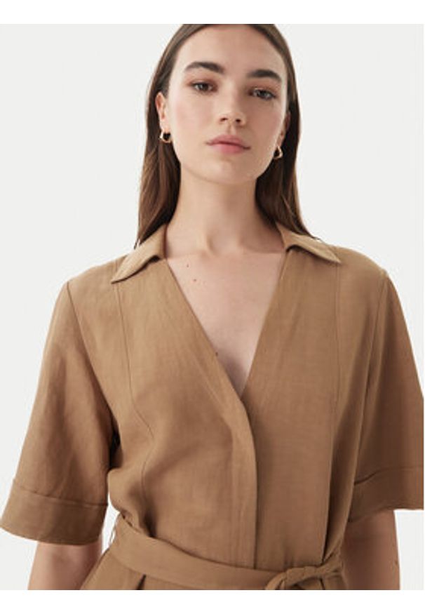 Marella Sukienka koszulowa Detto 2615221082 Brązowy Regular Fit. Kolor: brązowy. Materiał: len. Typ sukienki: koszulowe