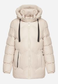 Born2be - Ciemnobeżowa Pikowana Kurtka z Kapturem Ozdobiona Sznurkami Olittia. Okazja: na co dzień. Typ kołnierza: kaptur. Kolor: beżowy. Materiał: jeans. Wzór: aplikacja. Styl: casual #6