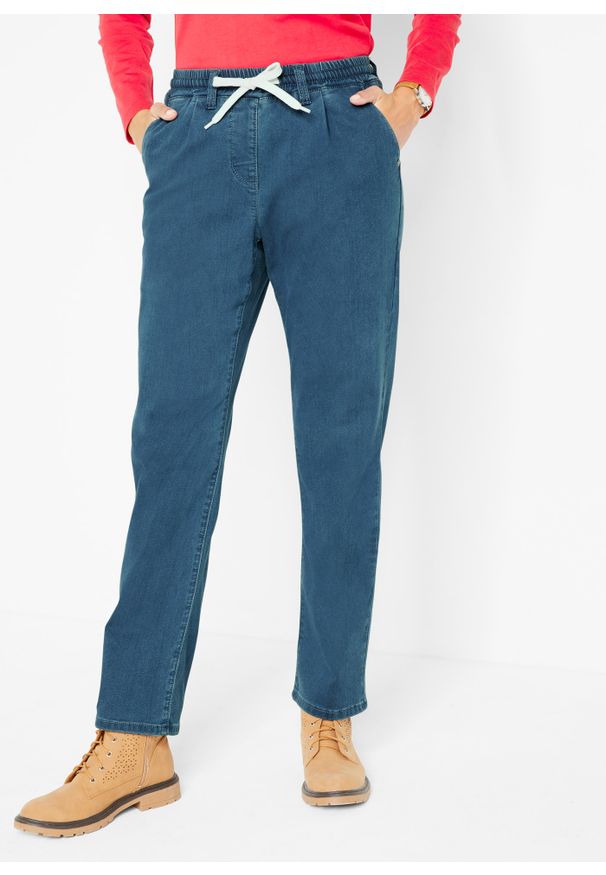 bonprix - Dżinsy ocieplane z wygodnym paskiem. Kolor: niebieski