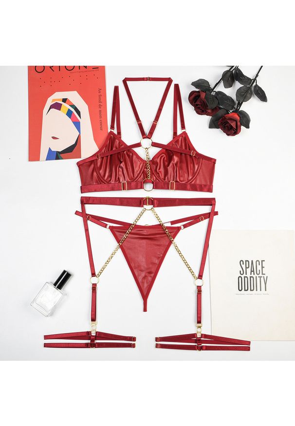 Intica - Komplet bielizny z łańcuszkami na romantyczne wieczory Serin. Kolor: czerwony. Materiał: materiał