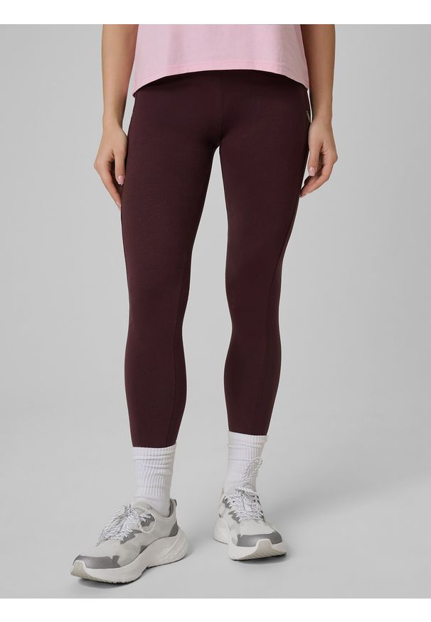 4f - 4F Legginsy dzianinowe damskie - brązowe XXL. Okazja: do domu, na co dzień, na spacer. Kolor: brązowy. Materiał: dzianina. Długość: do kostek. Styl: klasyczny, casual. Sport: turystyka piesza