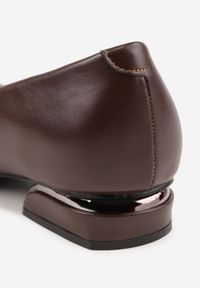 Renee - Brązowe Czółenka Vices ze Skórzaną Wkładką na Niskim Obcasie ze Zdobieniem Dakene. Nosek buta: szpiczasty. Kolor: brązowy. Materiał: skóra. Wzór: aplikacja. Obcas: na obcasie. Styl: elegancki. Wysokość obcasa: niski #4