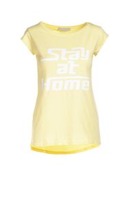 Renee - Żółty T-shirt Loraisea. Kolor: żółty. Materiał: dzianina. Długość rękawa: krótki rękaw. Długość: krótkie. Wzór: nadruk, napisy #3