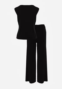 Renee - Czarny Komplet z Wiskozą Szerokie Spodnie i Kamizelka z Aplikacjami 3D Hirimi. Kolor: czarny. Materiał: wiskoza. Wzór: aplikacja #2