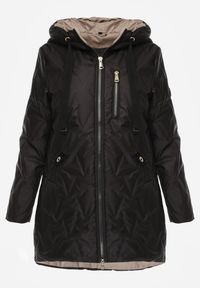 Renee - Czarna Długa Kurtka Parka Pikowana z Kapturem Ozdobiona Aplikacją Rossea. Okazja: na co dzień. Typ kołnierza: kaptur. Kolor: czarny. Materiał: poliester, jeans. Długość: długie. Wzór: aplikacja. Styl: casual, street #6