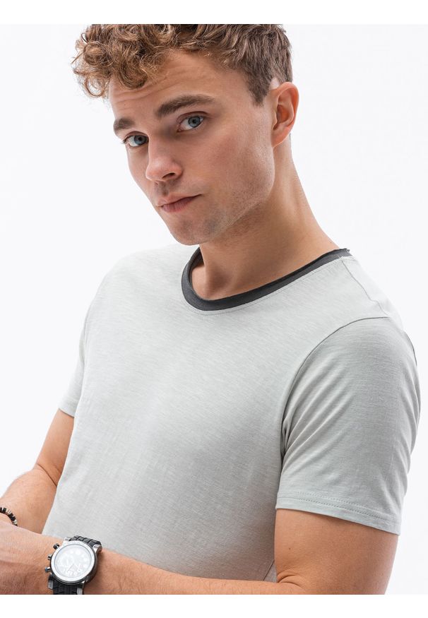 Ombre Clothing - T-shirt męski bawełniany S1385 - jasnoszary - XXL. Kolor: szary. Materiał: bawełna. Styl: klasyczny