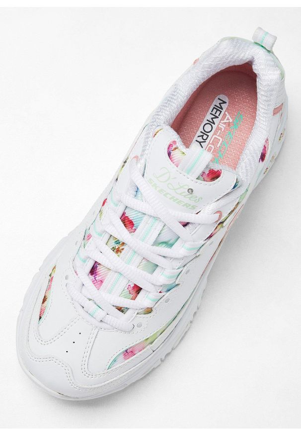 bonprix - Sneakersy chunky Sketchers z pianką memory. Kolor: biały. Wzór: kwiaty