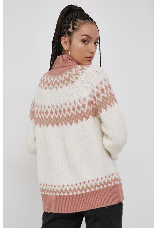 only - Only Sweter damski ciepły z golfem. Okazja: na co dzień. Typ kołnierza: golf. Kolor: beżowy. Materiał: dzianina. Długość rękawa: raglanowy rękaw. Styl: casual