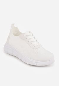Born2be - Białe Minimalistyczne Buty Sportowe z Siateczki na Tłoczonej Podeszwie Zanera. Okazja: na co dzień, na spacer. Kolor: biały. Materiał: jeans. Szerokość cholewki: normalna. Sport: turystyka piesza, fitness, joga i pilates #5
