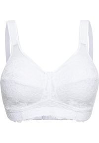 bonprix - Biustonosz odciążający bez fiszbinów z wyściełanymi ramiączkami. Kolor: biały. Materiał: koronka. Rodzaj stanika: wyściełane miseczki, różne sposoby noszenia #1
