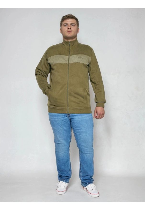 Big-Star - Bluza męska bawełniana na stójce khaki Johnson 303. Okazja: na co dzień, do pracy. Typ kołnierza: kołnierzyk stójkowy. Kolor: zielony. Materiał: bawełna. Styl: casual, sportowy