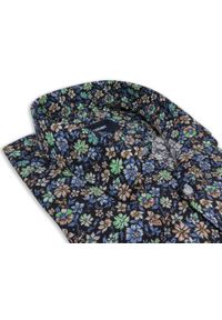 Mmer / Villaro - Koszule męskie - Granatowa koszula męska w kolorowe kwiatki F033. Kolor: niebieski. Materiał: bawełna, tkanina. Długość: długie. Wzór: kolorowy, kwiaty #1