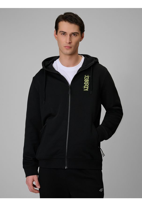 4f - 4F Bluza dresowa regular z kapturem męska - czarna XL. Okazja: na co dzień. Typ kołnierza: kaptur. Kolor: czarny. Materiał: dresówka. Styl: casual