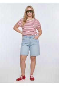 Big-Star - Koszulka damska w paski biało-czerwona Aleksa 603. Kolor: czerwony. Materiał: bawełna, żakard, dzianina. Wzór: paski #3